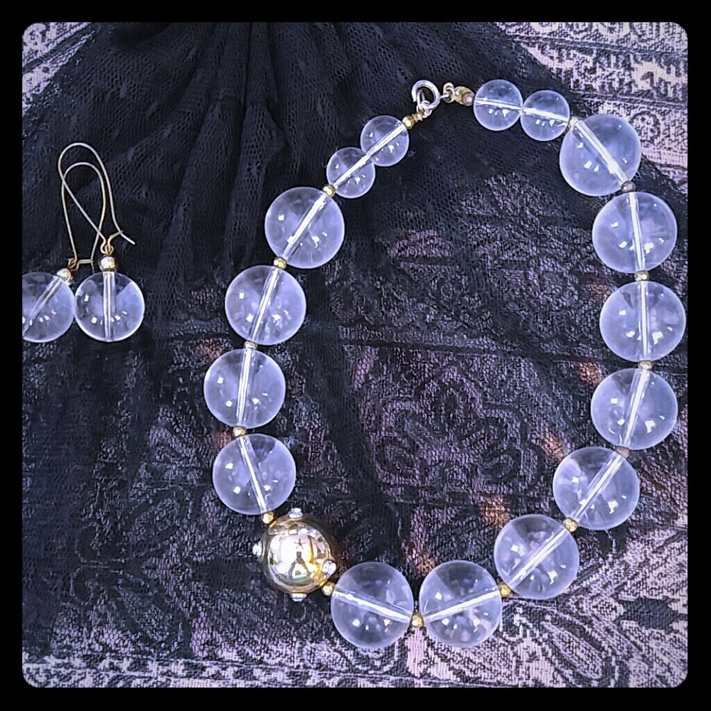 Vintage Clear Bobble Necklace and Earring Set